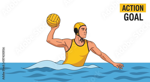 Action Goal Water Polo Player Aiming to Score Winning Shot