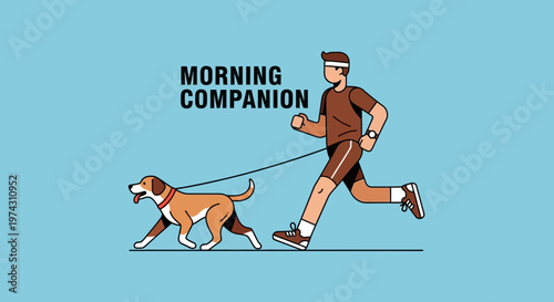 Active Morning Jog With Loyal Canine Friend Companion