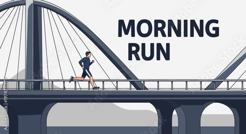Active Morning Jogger On A Bridge At Sunrise Inspiring Health And Fitness Goals