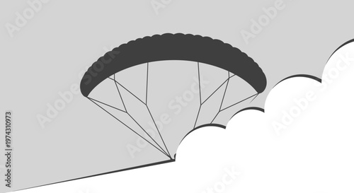 Abstract Paraglider Silhouette Soaring Through Stylized Clouds Sky