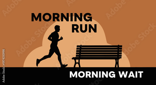 Active Morning Run And Bench Wait Silhouette