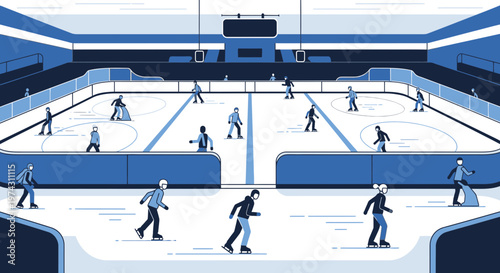 Active People Ice Skating In A Lively Winter Arena Scene