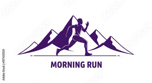 Active Athlete Morning Run Silhouette Among Majestic Mountain Peaks