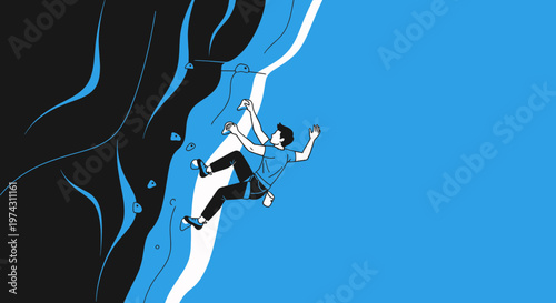 Active Person Ascending Artificial Rock Wall For Sport And Recreation