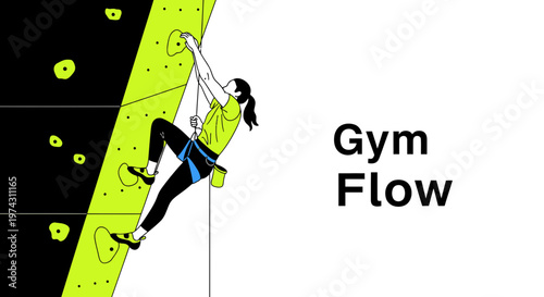 Active Person Ascending Vibrant Climbing Wall With Safety Rope