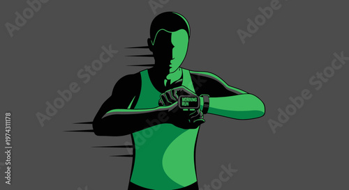 Active Person Checking Smartwatch During Morning Run Workout