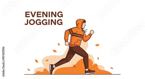Active Person Jogging At Dusk With Autumn Leaves Falling Around