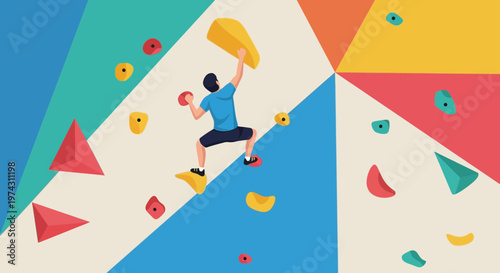 Active Bouldering And Climbing Man Reaching For The Top