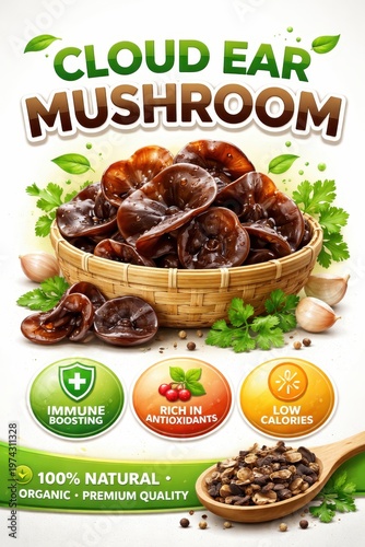 Cloud ear mushroom illustration for health and wellness