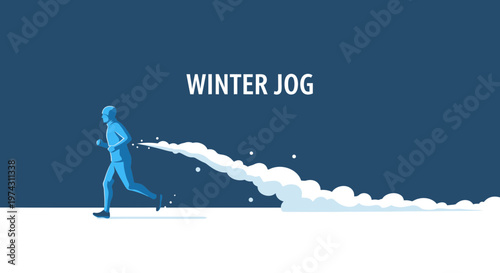 Active Runner Creates Snow Trail During Cold Weather Jogging