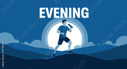 Active Evening Silhouette Runner Hydrating Against Moonlit Horizon