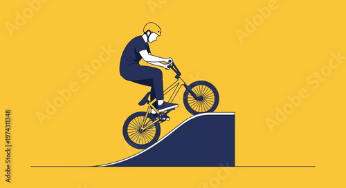 Active Cyclist Performing Bicycle Trick On Ramp Dynamic Action Illustration