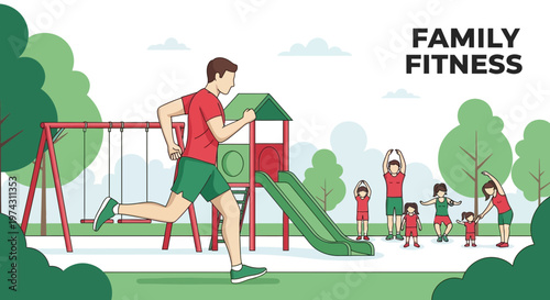 Active Family Engaging in Outdoor Recreation And Fitness Activities Together