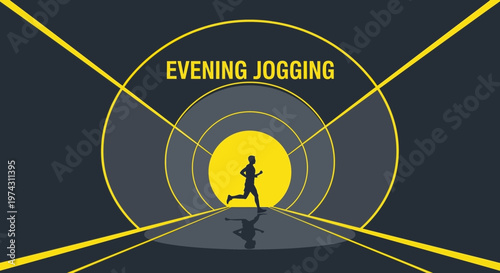Active Figure Running Through Abstract Evening Tunnel