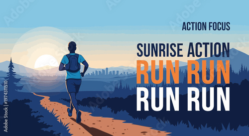 Active Runner Training At Sunrise Amidst Mountain Landscape