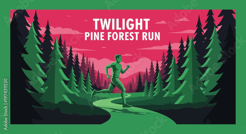 Active Runner Trails Through Enchanted Pine Forest At Dusk