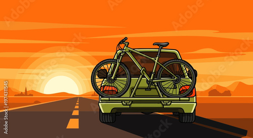 Adventure Bound Journey With Bicycle Car Transport At Sunset