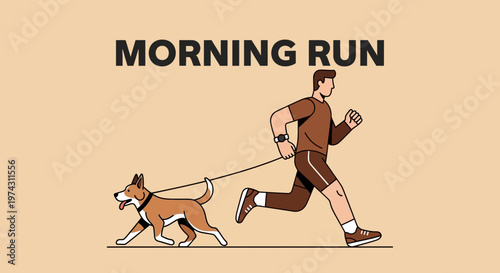 Active Man And Dog Enjoying A Morning Run Outdoors Together