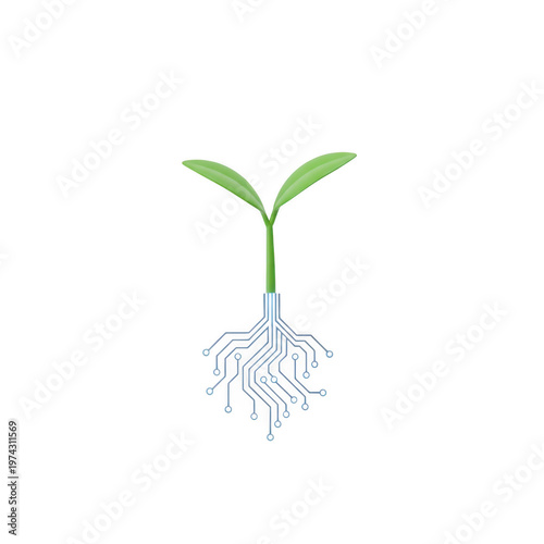 Futuristic Sprout with Circuit Board Roots Representing Technology Growth