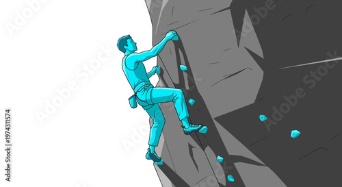 Active Man Ascending Rocky Summit With Determination And Skill