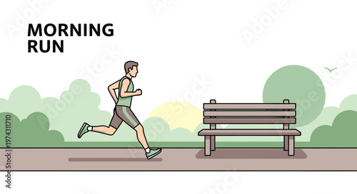 Active Man Enjoys Solitary Morning Run In A Serene Park Setting