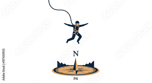 Adventure Jumper Icon with Compass Below Illustrating Thrilling Exploration