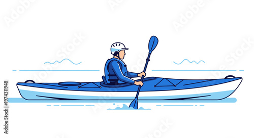 Adventure On Water Kayaking Expedition Athlete Paddling Through Calm Seas