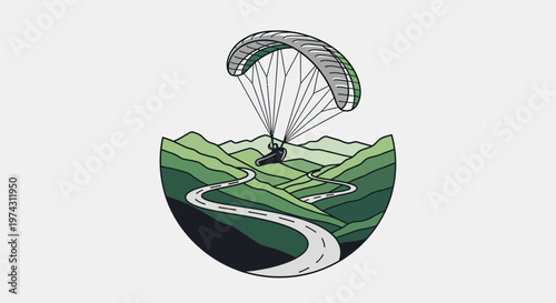 Adventure Paragliding Above Scenic Winding Mountain Road Landscape