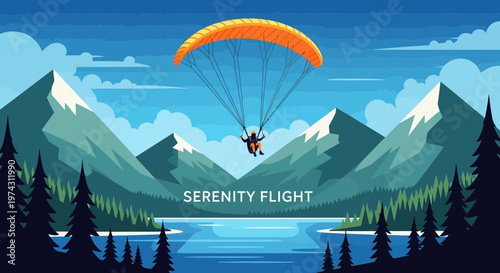 Adventure Paragliding Extreme Sport Above Mountains Lake And Forest
