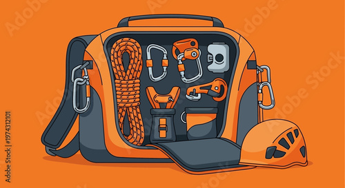 Adventure Ready Gear Bag With Climbing Equipment And Safety Helmet