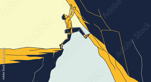 Adaman Climber Ascending A Steep Rocky Cliff Face Against A Muted Sky