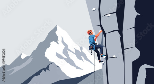 Adventure Seeker Ascending Rocky Mountain Face