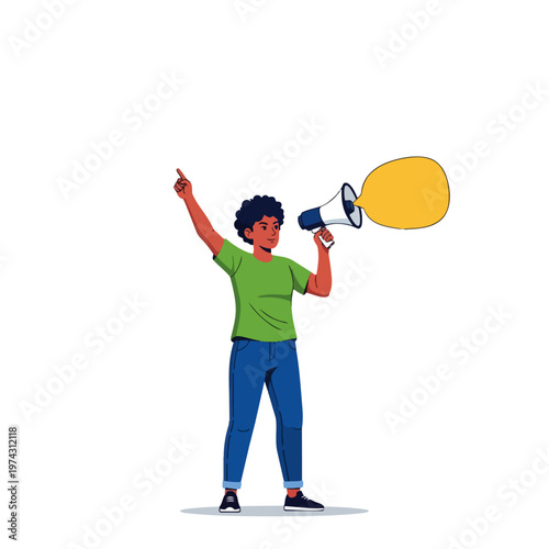 Woman holding a megaphone loudspeaker.