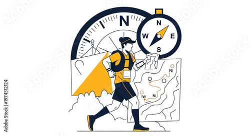 Adventure Runner Navigating With Compass And Map Outdoors