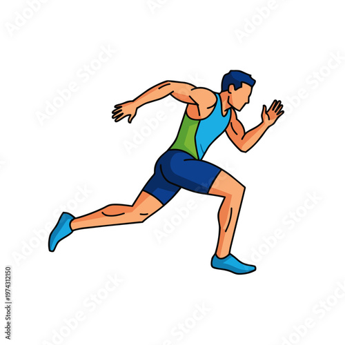 Man Running Fast in Athletic Clothing.