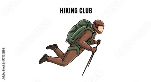 Adventure Seeker With Backpack And Poles Ascending Summit Trail