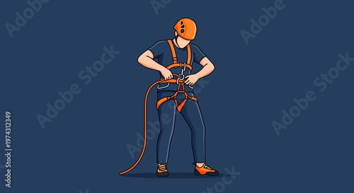 Adventurer Preparing for Vertical Ascent With Safety Gear Secured