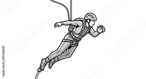 Adventurer In Mid-Air With Stopwatch And Safety Gear Captures The Moment