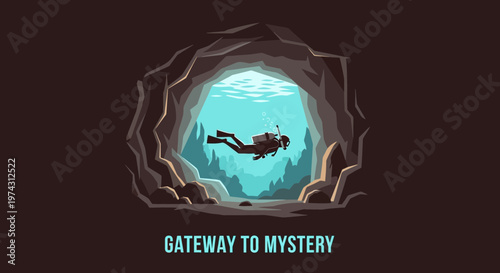 Adventurous Diver Explores Submerged Cave Entrance Toward Brilliant Ocean Light