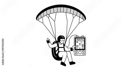 Advanced Tech Paraglider Soaring With Digital Flight Instrument Technology