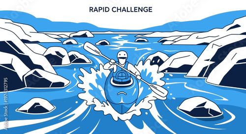 Adventurous Kayaker Navigates Rushing River Rapids Boldly