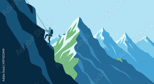 Adventurous Climber Ascends Majestic Mountain Peak