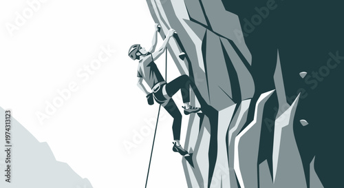 Adventurous Climber Ascends Rugged Cliff Face