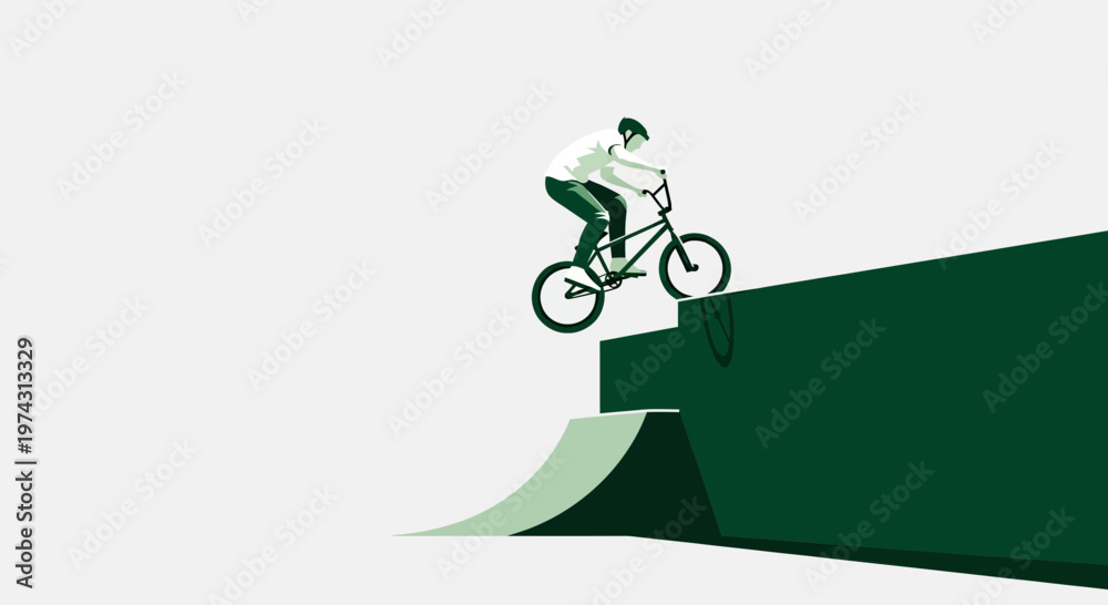 Fototapeta premium Agile Cyclist Ascending Ramp Edge Ready For Gravity Defying Bicycle Stunt