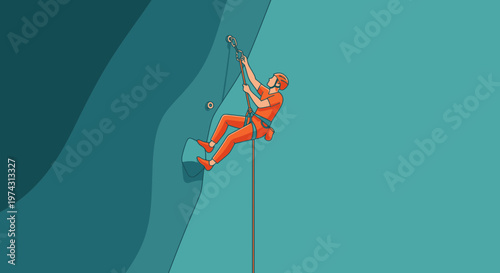 Adventurous Climber Ascends Textured Indoor Rock Wall