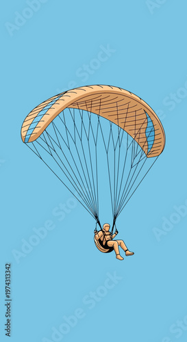 Adventurous Paraglider Soars Effortlessly Through Azure Sky