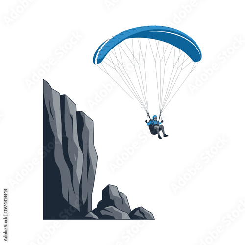 Adventurous Paraglider Soars Near Rugged Cliff Face