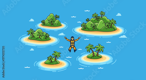 Adventurous Skydiver Hovers Over Tropical Islands