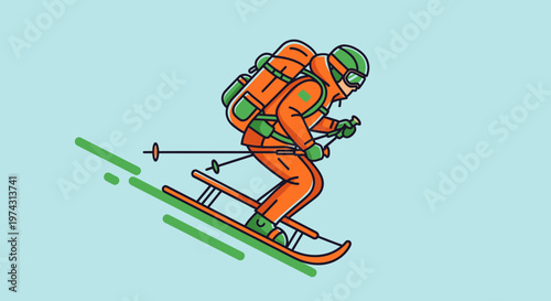 Adventurous Skier Descending Snowy Slopes In Dynamic Descent