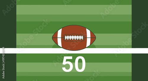 American Football Field Fifty Yard Line With Ball Minimalist Design